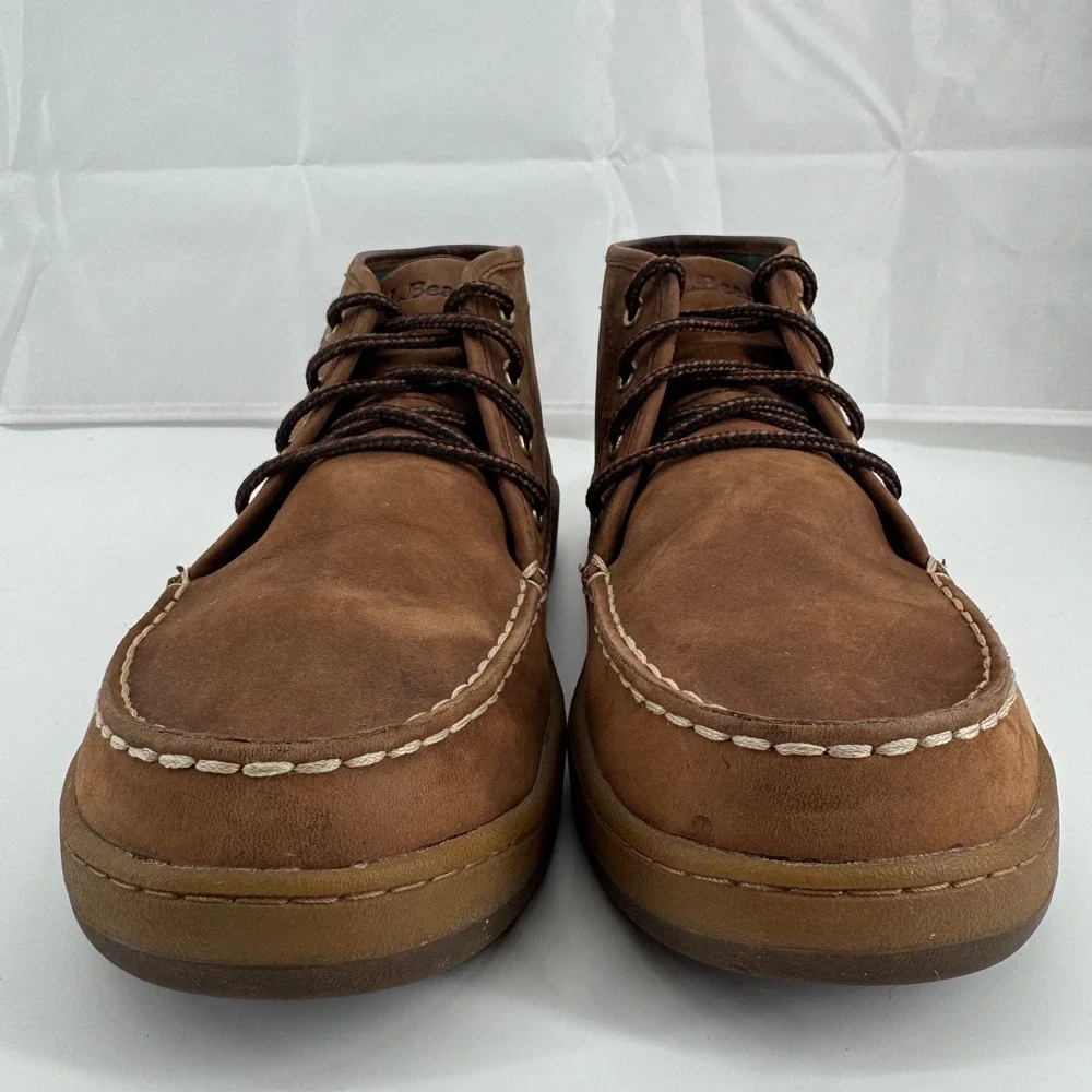 L.L.Bean Chukka Boots Mens 11 Brown Leather Plaid Lined Moc Toe 504638